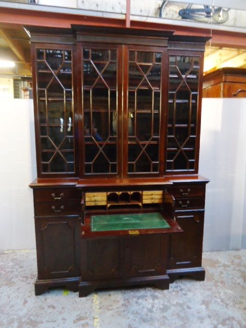 Mahogany Breakfront Secretaire Bookcase
