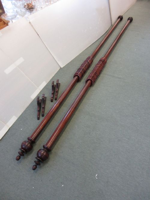 Large Pair of Mahogany Curtain Poles
