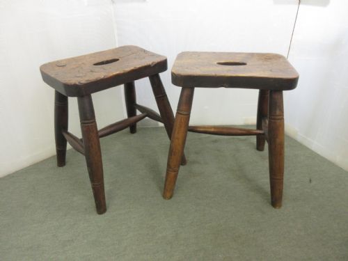 Very Good Pair Elm Topped Chunky Stools Dated 1897 Foster