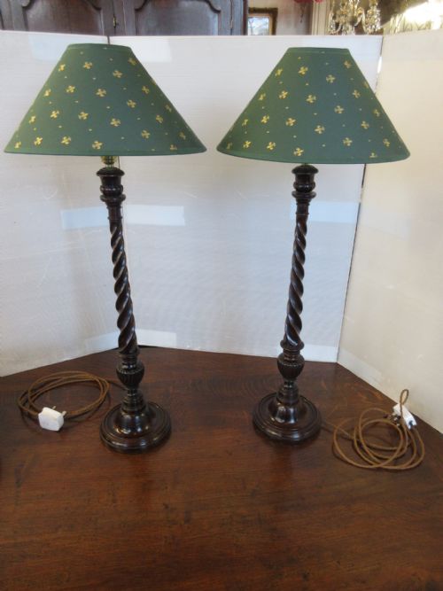 Tall Pair of Mahogany Table Lamps