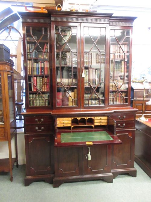 Mahogany Breakfront Secretaire Bookcase