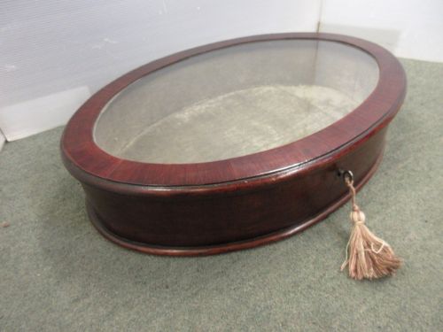 Oval Mahogany Counter Top Display / Collectors Cabinet.