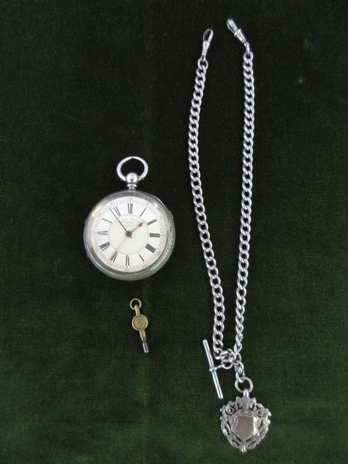 Large Silver Chronograph & Double Albert Chain