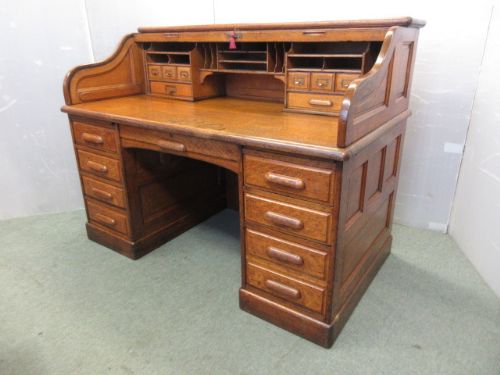 Super Large Golden Oak Roll Top Desk
