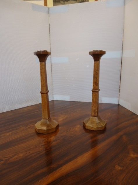Pair of Tall Oak Candle Sticks