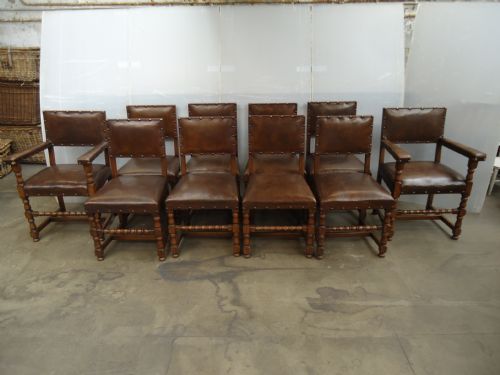 Set of 10 Leather & Oak Chairs