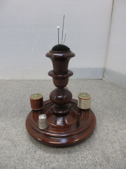 Mahogany Pin Cushion & Bobbin Stand