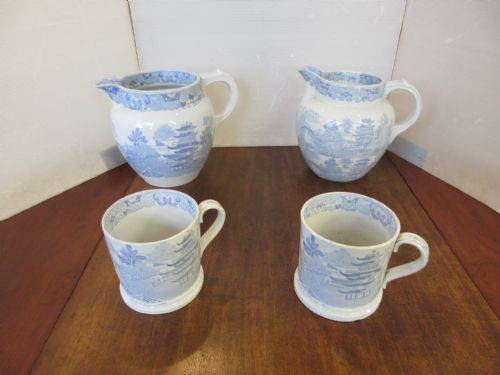 4 Pieces of Early Pale Blue & White Pottery