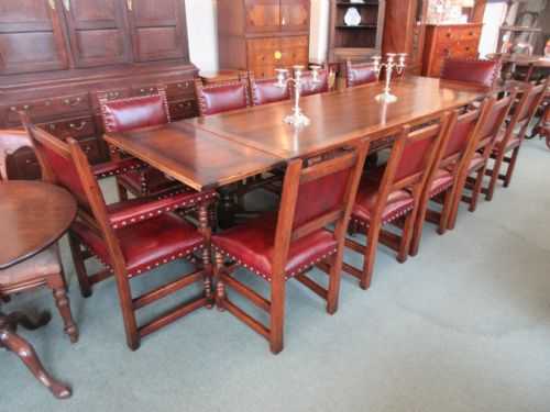 10' Oak Draw Leaf Table & 12 Chairs