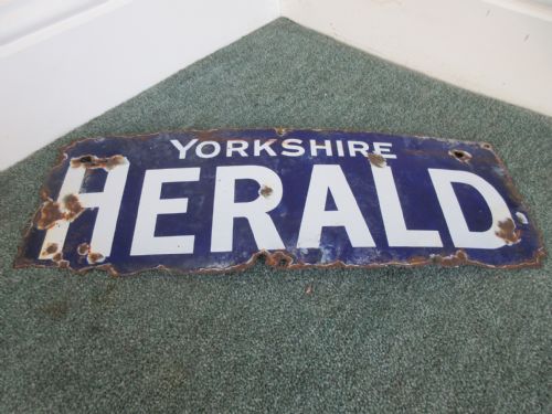 SMALL ORIGINAL YORKSHIRE HERALD ENAMEL SIGN - ADDITIONAL PHOTO 1