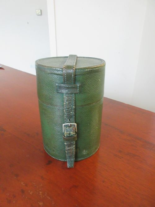 Finnigans, Bond Street, London Green Leather Case Silver Topped Bottles.