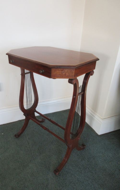 Edwardian Mahogany Side Table with Lyre Harp Ends