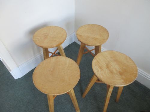 SET OF 4 STAINED BEECH KITCHEN STOOLS - ADDITIONAL PHOTO 1