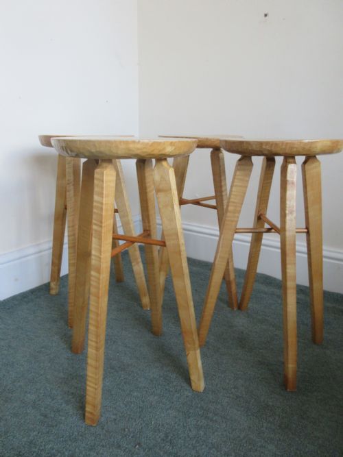 SET OF 4 STAINED BEECH KITCHEN STOOLS - ADDITIONAL PHOTO 2