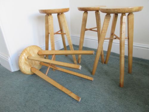 SET OF 4 STAINED BEECH KITCHEN STOOLS - ADDITIONAL PHOTO 3