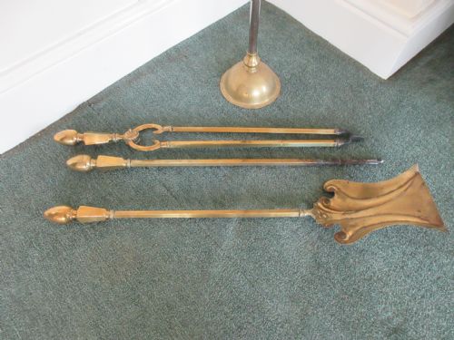 TALL VICTORIAN BRASS STEEL HEAVY QUALITY 3 PIECE COMPANION SET - ADDITIONAL PHOTO 3