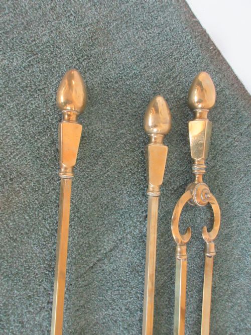 TALL VICTORIAN BRASS STEEL HEAVY QUALITY 3 PIECE COMPANION SET - ADDITIONAL PHOTO 4