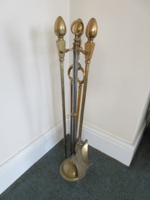 TALL VICTORIAN BRASS STEEL HEAVY QUALITY 3 PIECE COMPANION SET - ADDITIONAL PHOTO 5