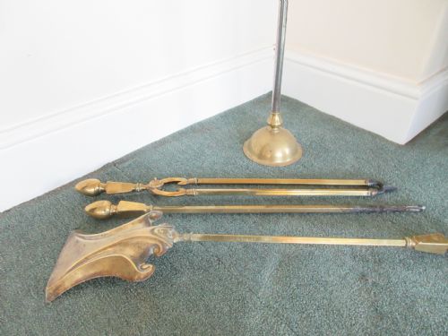 TALL VICTORIAN BRASS STEEL HEAVY QUALITY 3 PIECE COMPANION SET - ADDITIONAL PHOTO 6