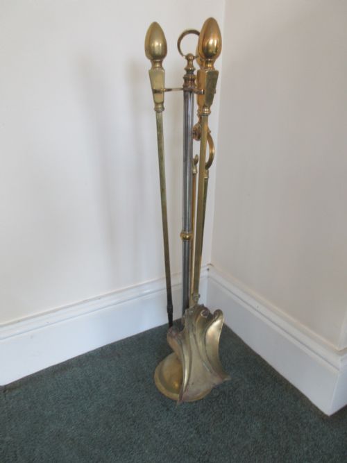 TALL VICTORIAN BRASS STEEL HEAVY QUALITY 3 PIECE COMPANION SET - ADDITIONAL PHOTO 7