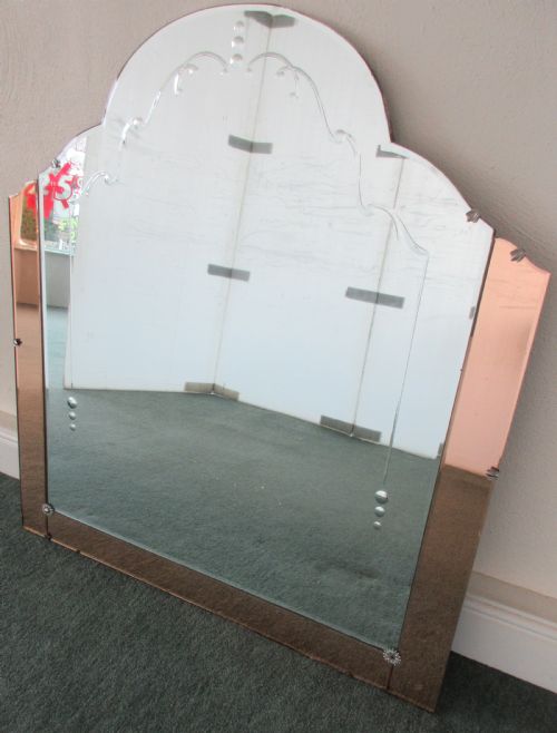 Art Deco Mirror Arched Cut Glass Top.