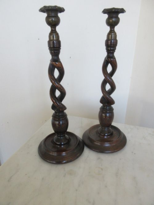 Oak Open Twist Candlesticks