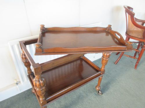 OAK TROLLEY ON WHEELS WITH LIFT OFF TRAY CIRCA 1920 - ADDITIONAL PHOTO 3