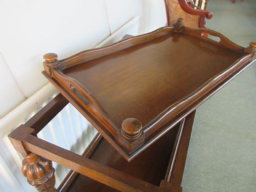 OAK TROLLEY ON WHEELS WITH LIFT OFF TRAY CIRCA 1920 - ADDITIONAL PHOTO 4