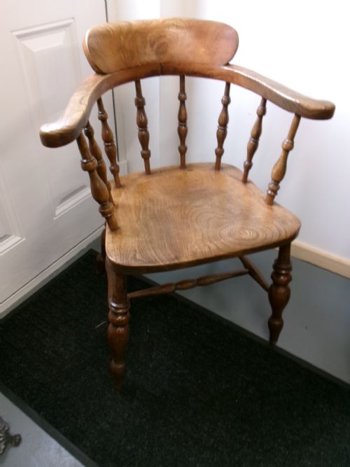 VICTORIAN ELM CAPTAINS CHAIR SMOKERS BOW - ADDITIONAL PHOTO 2