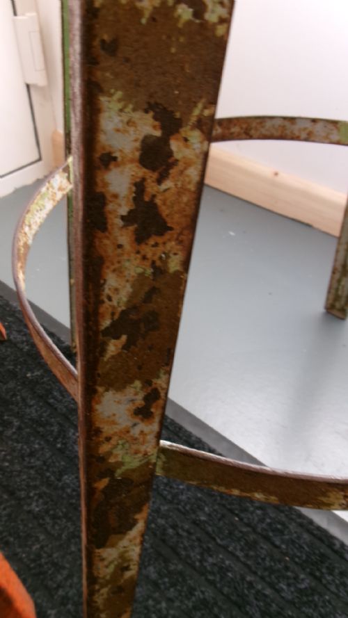 PAIR OF 1920'S INDUSTRIAL METAL RIVETED BAR STOOLS - ADDITIONAL PHOTO 3
