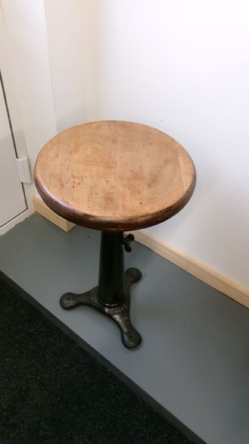Original Singer Cast Iron Factory Stool Wooden Seat.