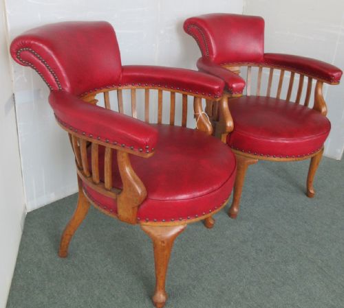 Pair of Edwardian Golden Oak Desk Chairs