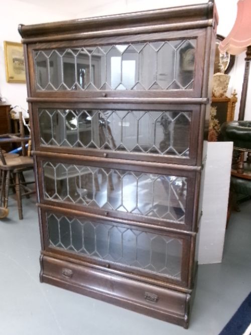 GLOBE WERNICKE BARRISTER'S LEADED GLASS STACKING BOOKCASE