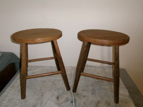 Pair of Oval Top Kitchen Stools Circa 1910.