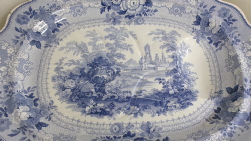 EARLY VICTORIAN BLUE WHITE TRANSFER PRINT MEAT PLATTER - ADDITIONAL PHOTO 1