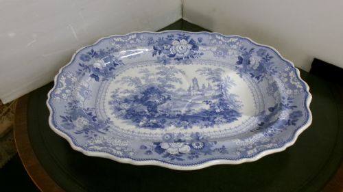 EARLY VICTORIAN BLUE WHITE TRANSFER PRINT MEAT PLATTER - ADDITIONAL PHOTO 4