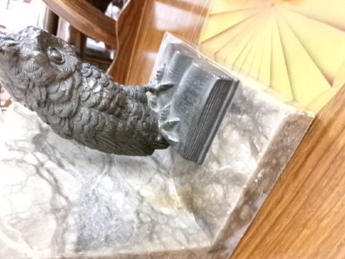 TWO SPELTER MARBLE OWL BOOKENDS CIRCA 1910 - ADDITIONAL PHOTO 1