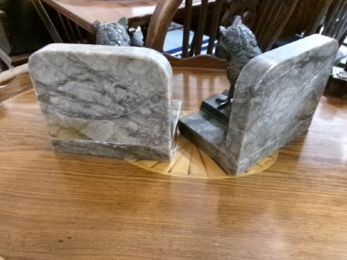 TWO SPELTER MARBLE OWL BOOKENDS CIRCA 1910 - ADDITIONAL PHOTO 2
