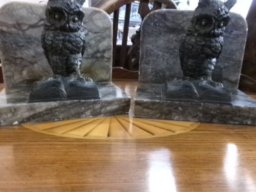 TWO SPELTER MARBLE OWL BOOKENDS CIRCA 1910 - ADDITIONAL PHOTO 6