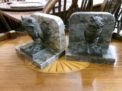 TWO SPELTER MARBLE OWL BOOKENDS CIRCA 1910 - ADDITIONAL PHOTO 7
