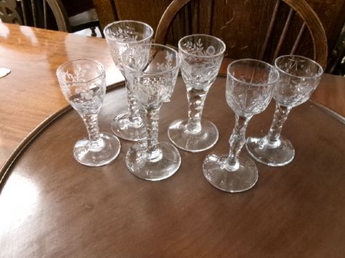 Six Early Faceted Stemmed Drinking Glasses Circa 1790/1810