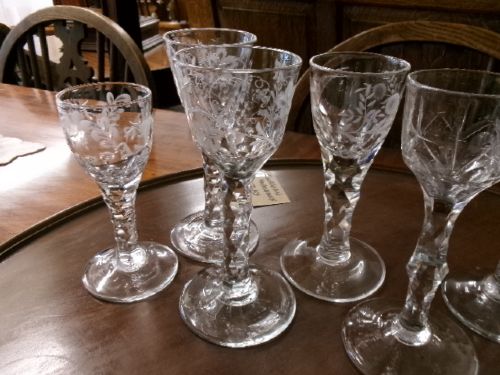 Six early Faceted Stemmed Drinking Glasses Circa 1790/1810 View II