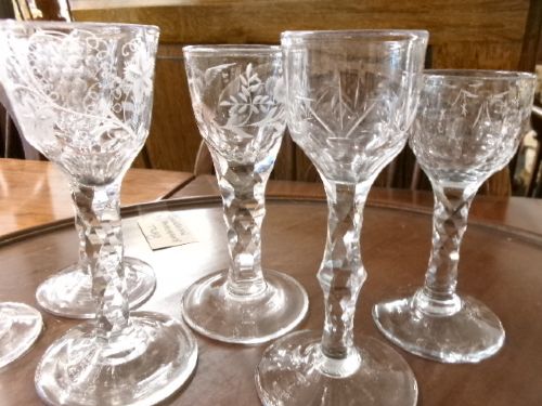 Six early Faceted Stemmed Drinking Glasses Circa 1790/1810 View III