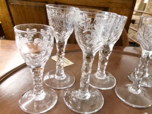 Six early Faceted Stemmed Drinking Glasses Circa 1790/1810 View IV