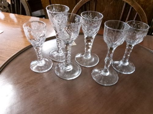 Six early Faceted Stemmed Drinking Glasses Circa 1790/1810 View VII