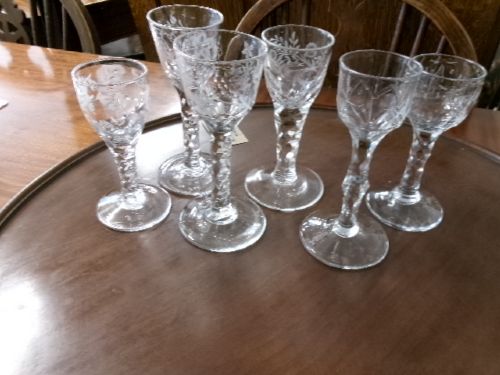 Six early Faceted Stemmed Drinking Glasses Circa 1790/1810 View VIII