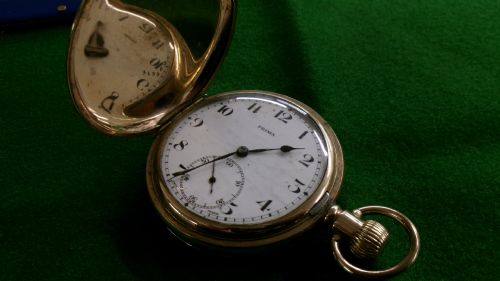 GOLD PLATED FULL HUNTER POCKET WATCH BUTTON WIND - ADDITIONAL PHOTO 11