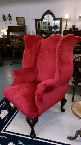 Large Size Red Upholstered Wing Chair