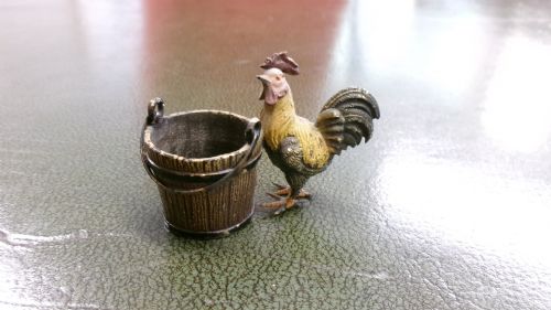 SMALL COLD PAINTED BRONZE COCKEREL WITH BUCKET - ADDITIONAL PHOTO 1