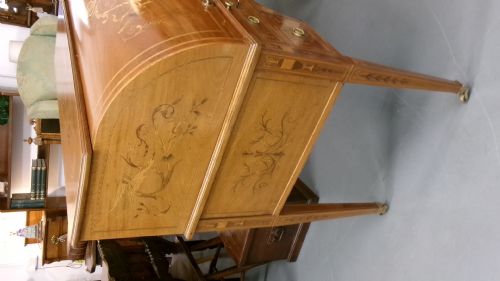 MAHOGANY INLAID FREE STANDING CYLINDER TOP WRITING DESK - ADDITIONAL PHOTO 3